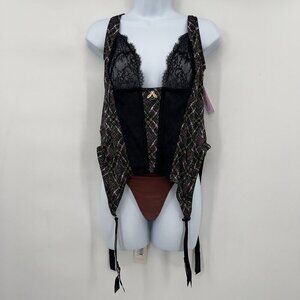Savage X Fenty  Plus Lace and Plaid Corset Bustier Top with Bee Charm 3X NWT